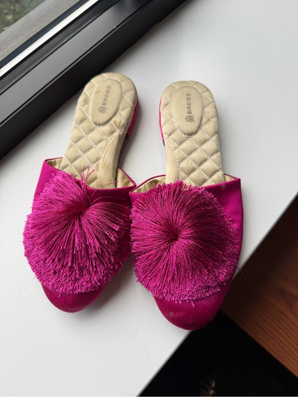 Birdies Magenta Pink Fuchsia Pom Pom Slip-On Mule Slippers